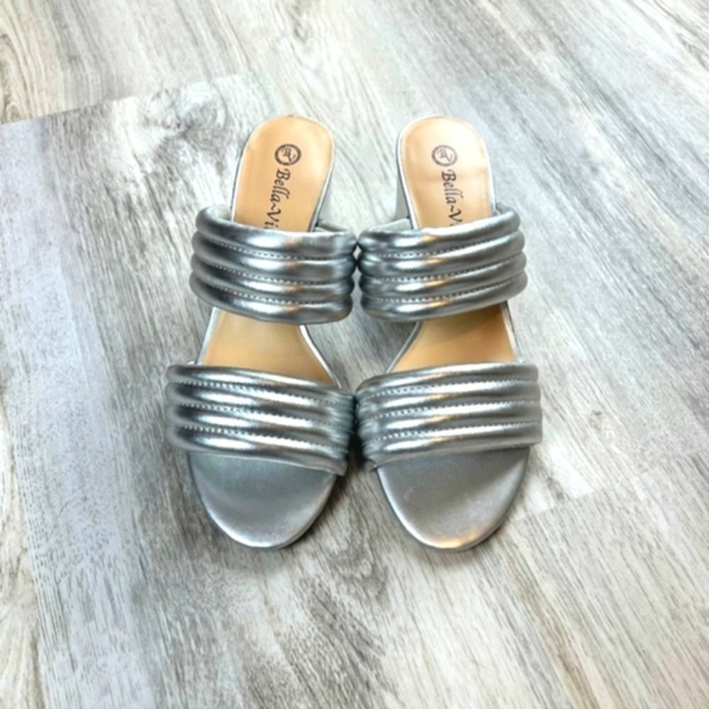 Bella Vita Glam Metallic Georgette Block Heeled Sandals